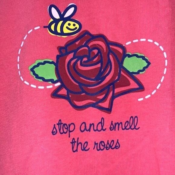 Positivitees Red Graphic Tee Shirt XL 100% Cotton "Stop And Smell The Roses" Pri - Picture 3 of 8